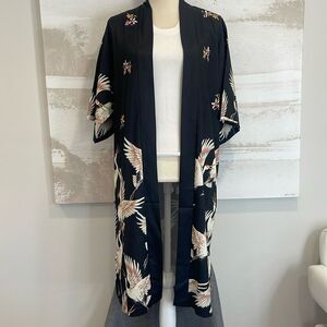 Crane Printed Kimono Duster